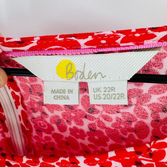 Boden Red Floral Long Sleeve Shift Dress Size 20/22R Boho Midi Workwear - Picture 3 of 8